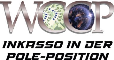 Inkasso-Beratung Logo von WCOP mit dem Slogan "Inkasso in der Pole-Position".